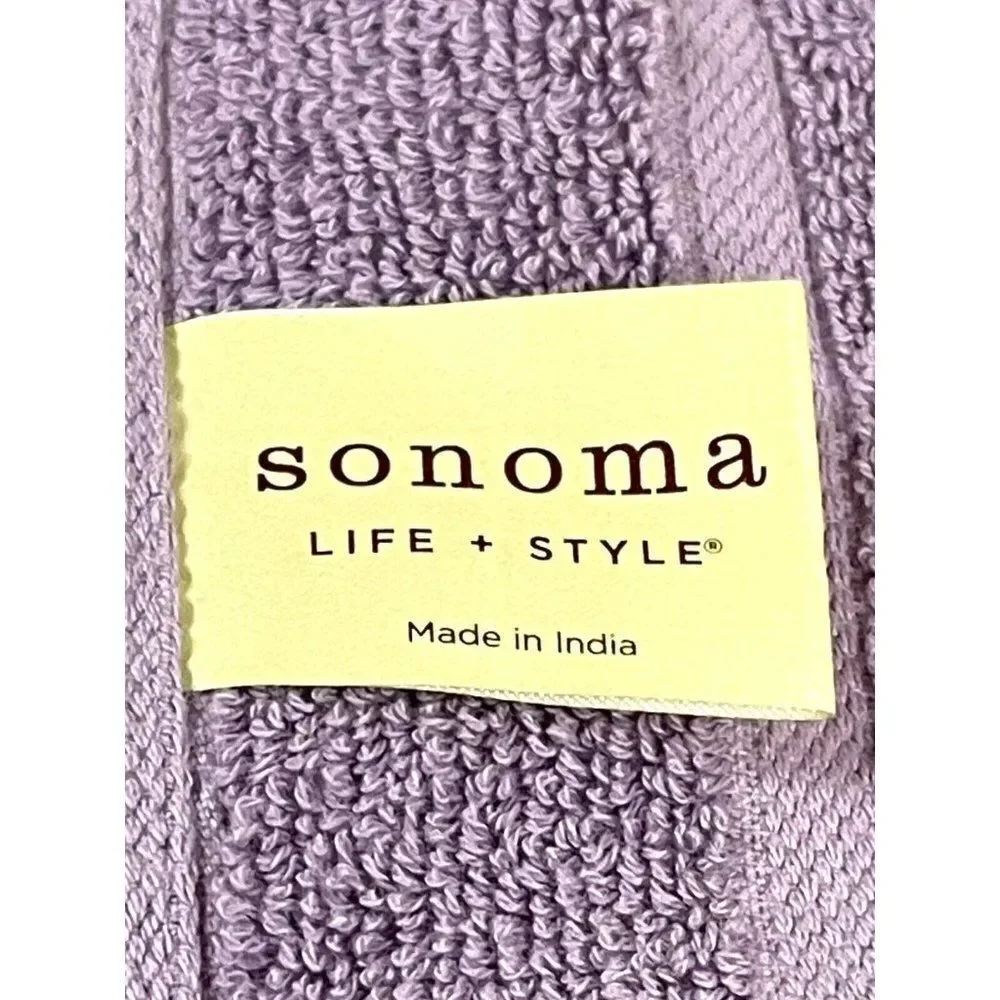 Set Of 3 Sonoma Wash Cloths 2 White And 1 Purple Lilac Lavender Bathroom